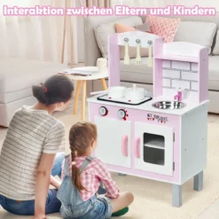 Kinder-Küchen-Spielset Kinderküche Spielzeugküche für Kleinkinder 55 x 30 x 80cm Rosa + Weiß