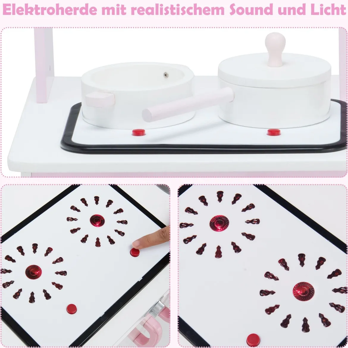 Kinder-Küchen-Spielset Kinderküche Spielzeugküche für Kleinkinder 55 x 30 x 80cm Rosa + Weiß