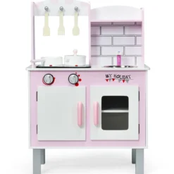 Kinder-Küchen-Spielset Kinderküche Spielzeugküche für Kleinkinder 55 x 30 x 80cm Rosa + Weiß