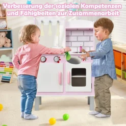 Kinder-Küchen-Spielset Kinderküche Spielzeugküche für Kleinkinder 55 x 30 x 80cm Rosa + Weiß
