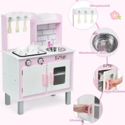 Kinder-Küchen-Spielset Kinderküche Spielzeugküche für Kleinkinder 55 x 30 x 80cm Rosa + Weiß