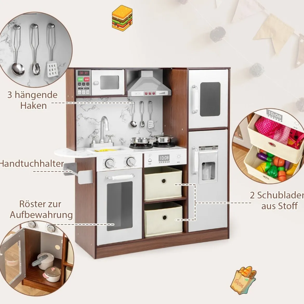 Kinderküchen-Spielset moderne Spielzeugküche mit attraktiven Lichtern Kaffee
