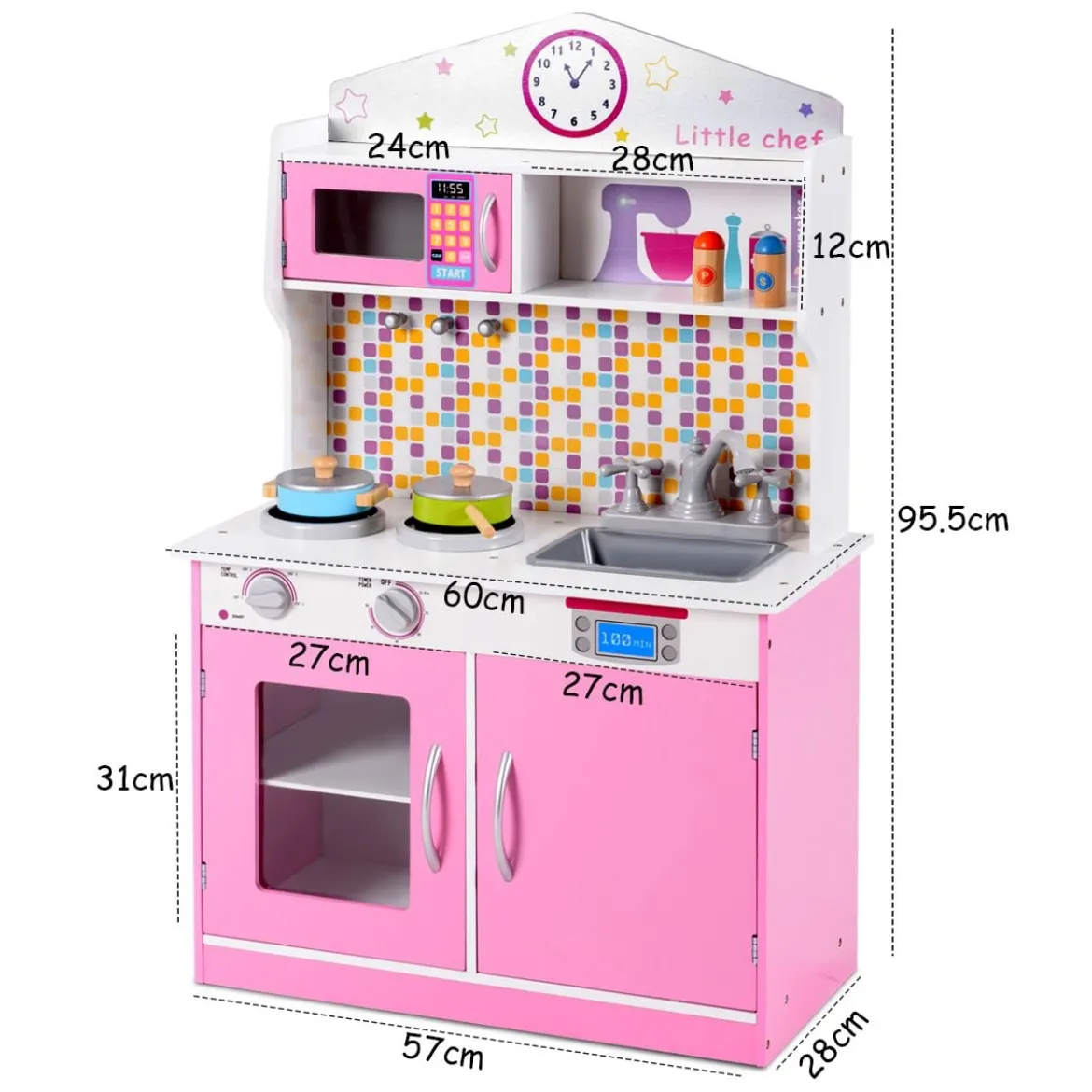 Kinderküchenspielzeug Spielküche für Kleinkind Rollenspiel Kinderküche 57 x 28 x 95,5 cm Rosa