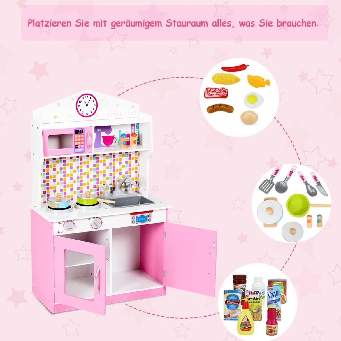 Kinderküchenspielzeug Spielküche für Kleinkind Rollenspiel Kinderküche 57 x 28 x 95,5 cm Rosa