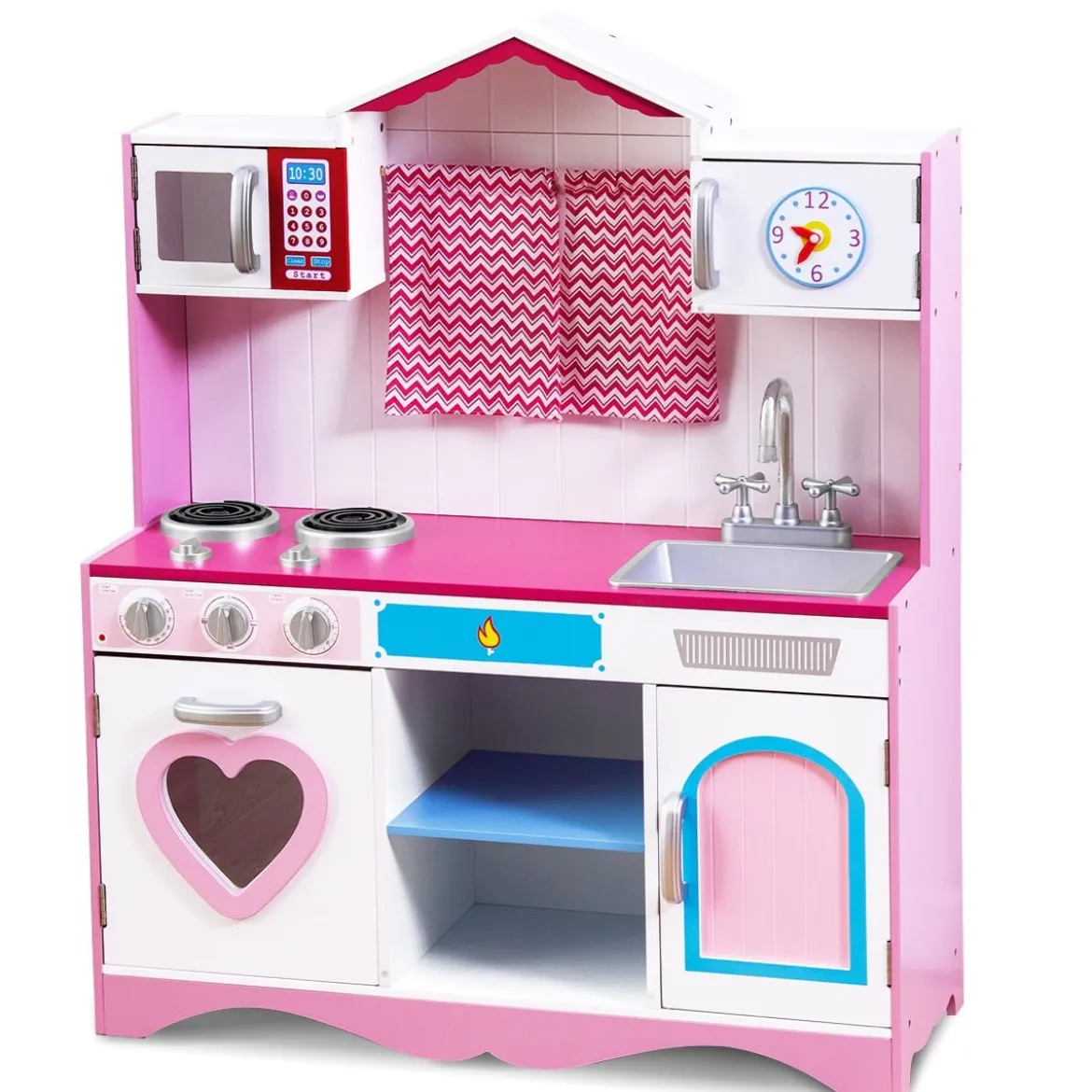 Kinderküche Spielküche aus Holz mit Abnehmbare Spüle Mikrowelle Backofen Kinder Küche Rosa