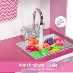 Kinderküche Spielküche aus Holz mit Abnehmbare Spüle Mikrowelle Backofen Kinder Küche Rosa