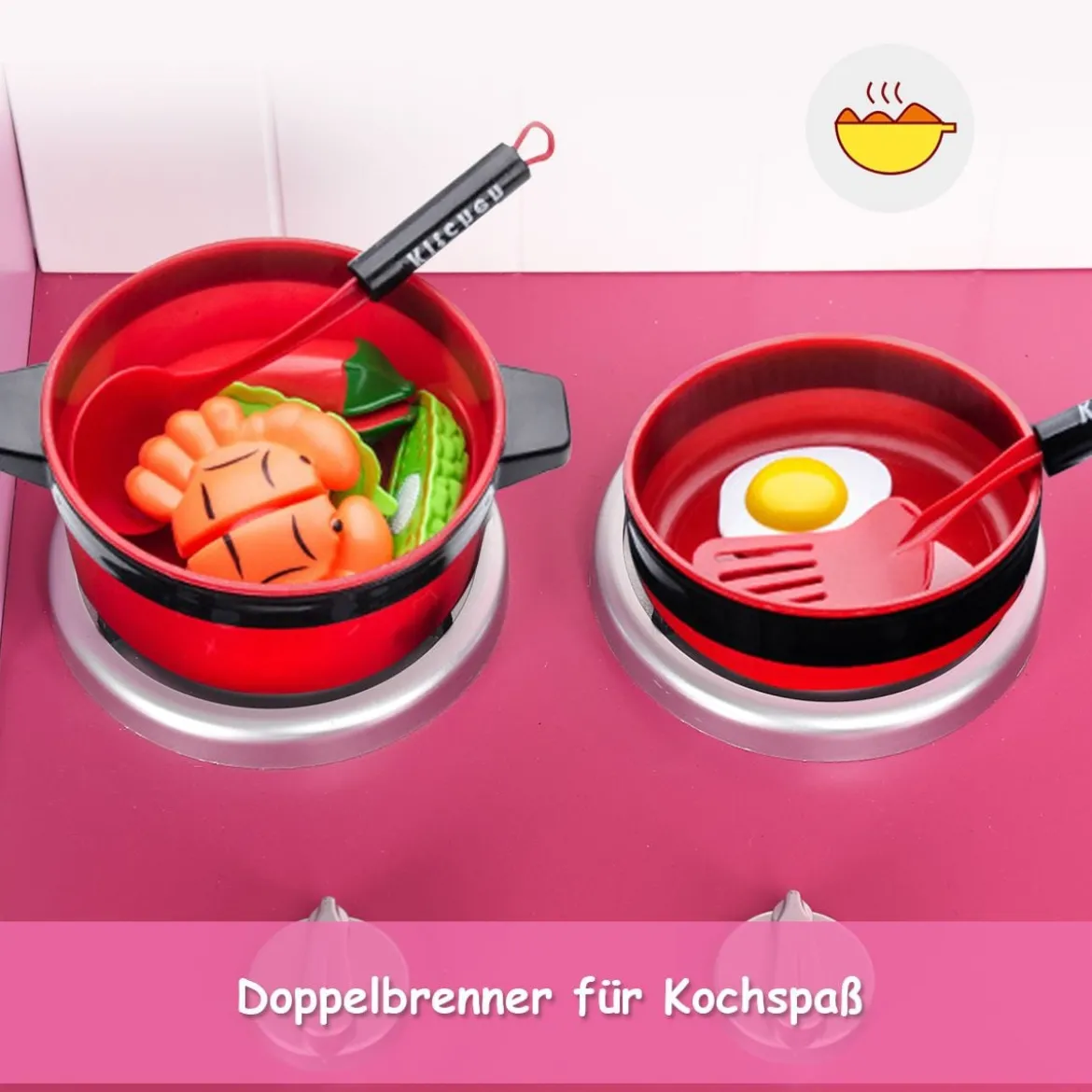 Kinderküche Spielküche aus Holz mit Abnehmbare Spüle Mikrowelle Backofen Kinder Küche Rosa