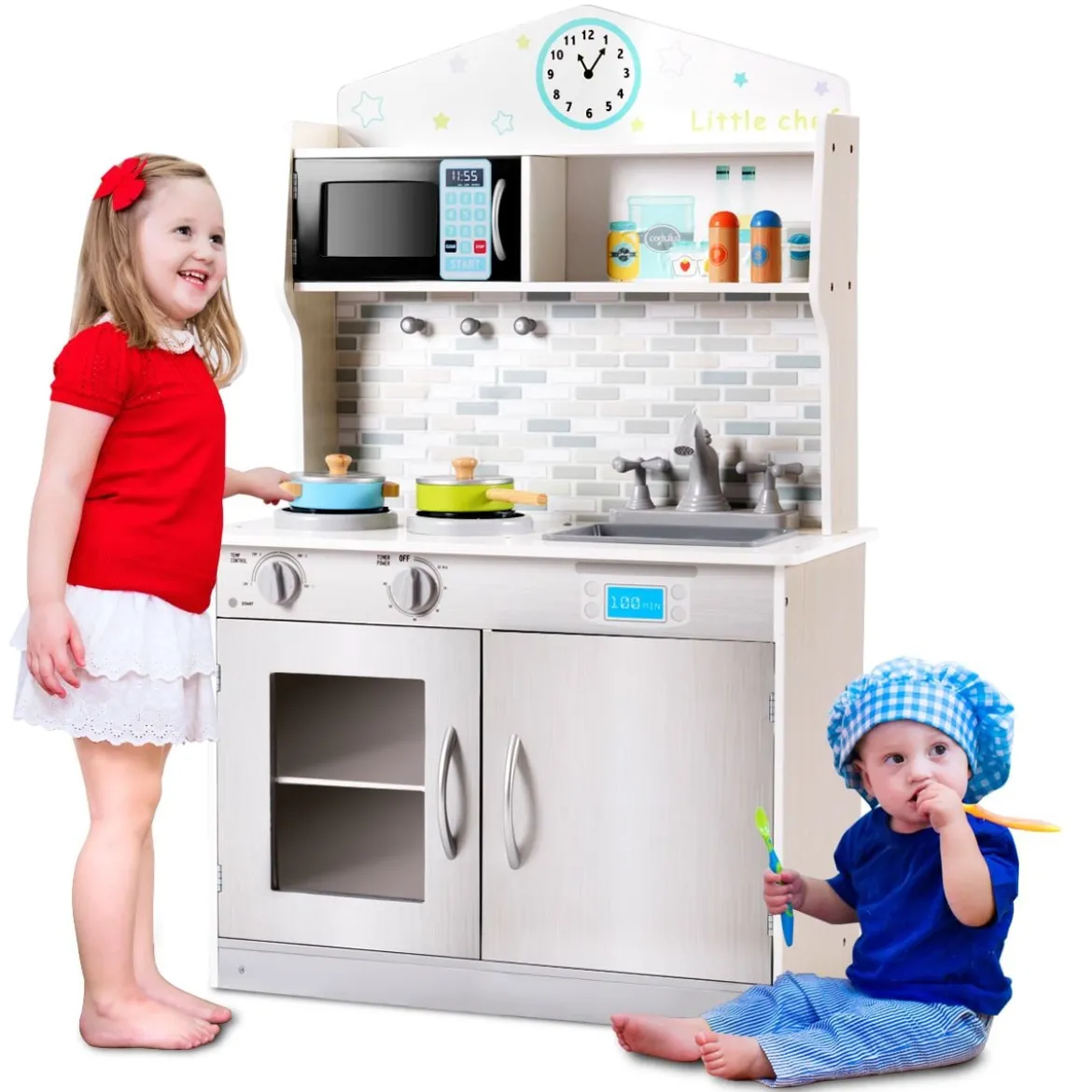 Kinderküche Spielküche Kinderspielküche Grau 57 x 28 x 95,5 cm Holz