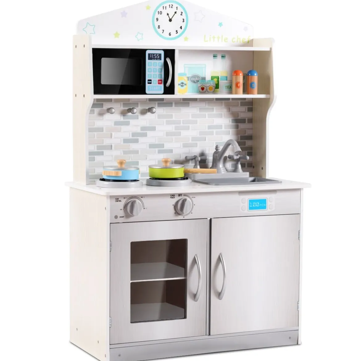 Kinderküche Spielküche Kinderspielküche Grau 57 x 28 x 95,5 cm Holz
