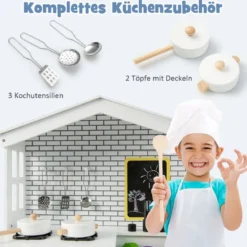 Kinderküche Spielküchenset aus Holz mit zusätzlicher Tafel 62 x 33 x 90 cm Weiß
