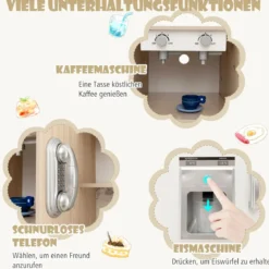 Kinderküche Spielset Holz Spielküche mit einstellbaren LED-Lichtern abnehmbaren Stoffkörben & Regalen Spielküche Weiß
