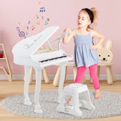 Kinder Keyboard mit 37 Tasten & Hocker Elektronische Klaviertastatur 47 x 37 x 70 cm Weiß