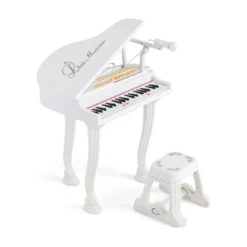 Kinder Keyboard mit 37 Tasten & Hocker Elektronische Klaviertastatur 47 x 37 x 70 cm Weiß