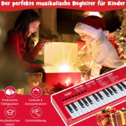 Kinder Klavier Keyboard 37 Tasten tragbares E-Piano mit 8 Rhythmen 8 Klangfarben & 22 Demos Rot