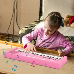 Kinder Klavier Keyboard 37 Tasten tragbares E-Piano mit 8 Rhythmen 8 Klangfarben & 22 Demos Rosa