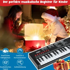 Kinder Klavier Keyboard 37 Tasten tragbares E-Piano mit 8 Rhythmen 8 Klangfarben & 22 Demos Schwarz