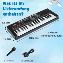 Kinder Klavier Keyboard 37 Tasten tragbares E-Piano mit 8 Rhythmen 8 Klangfarben & 22 Demos Schwarz