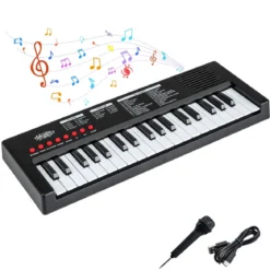 Kinder Klavier Keyboard 37 Tasten tragbares E-Piano mit 8 Rhythmen 8 Klangfarben & 22 Demos Schwarz