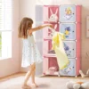 Kinder Kleiderschrank Kunststoff Regalsystem mit 8 Würfeln Kinderregal mit Türen Rosa