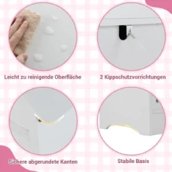 Kinderkleiderschrank mit Spiegel Dachförmiger Kleiderschrank mit offener Kleiderstange Rosa/Weiß