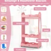 Kinder Kleiderschrank mit Spiegel & Kleiderstange aus Holz 62 x 34 x 116 cm Rosa
