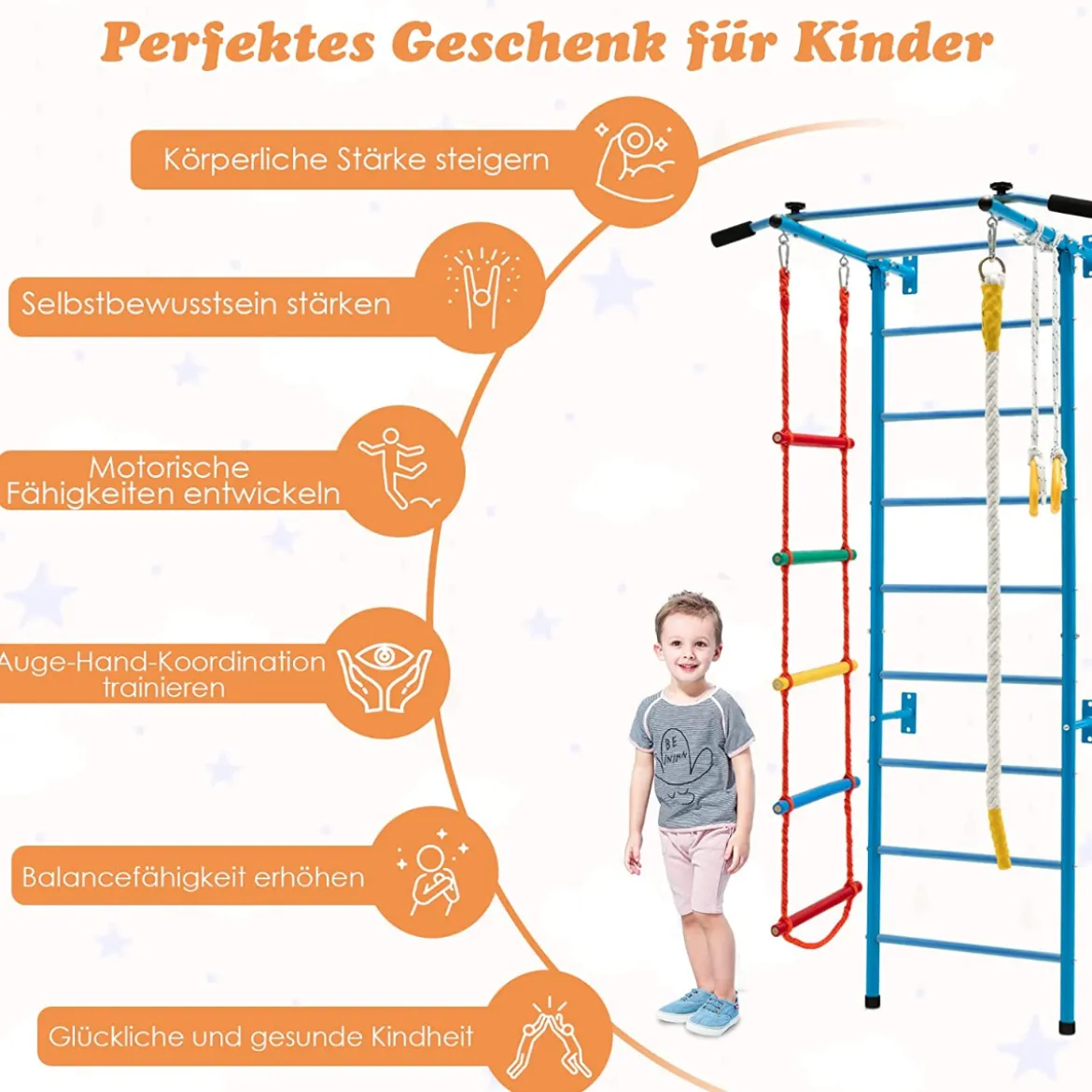 Kinder Kletterwand Heimsportgerät für Kinder bis 100 kg107 x 83 x 223 cm Blau