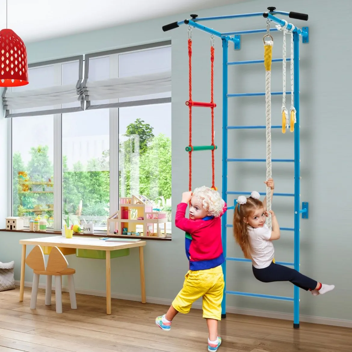 Kinder Kletterwand Heimsportgerät für Kinder bis 100 kg107 x 83 x 223 cm Blau