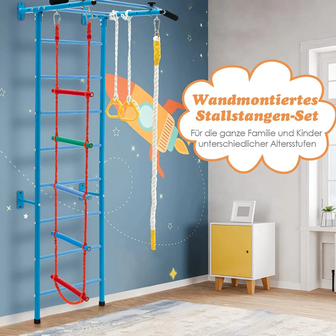 Kinder Kletterwand Heimsportgerät für Kinder bis 100 kg107 x 83 x 223 cm Blau