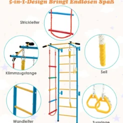 Kinder Kletterwand Heimsportgerät für Kinder bis 100 kg107 x 83 x 223 cm Blau und Gelb