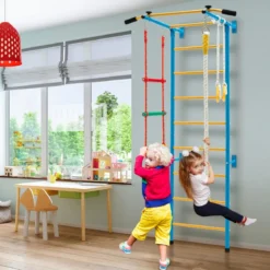 Kinder Kletterwand Heimsportgerät für Kinder bis 100 kg107 x 83 x 223 cm Blau und Gelb