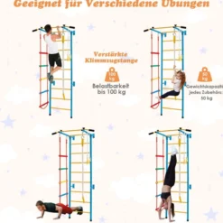 Kinder Kletterwand Heimsportgerät für Kinder bis 100 kg107 x 83 x 223 cm Blau und Gelb