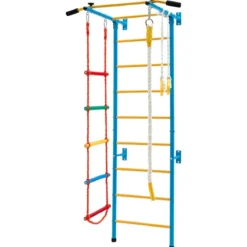 Kinder Kletterwand Heimsportgerät für Kinder bis 100 kg107 x 83 x 223 cm Blau und Gelb