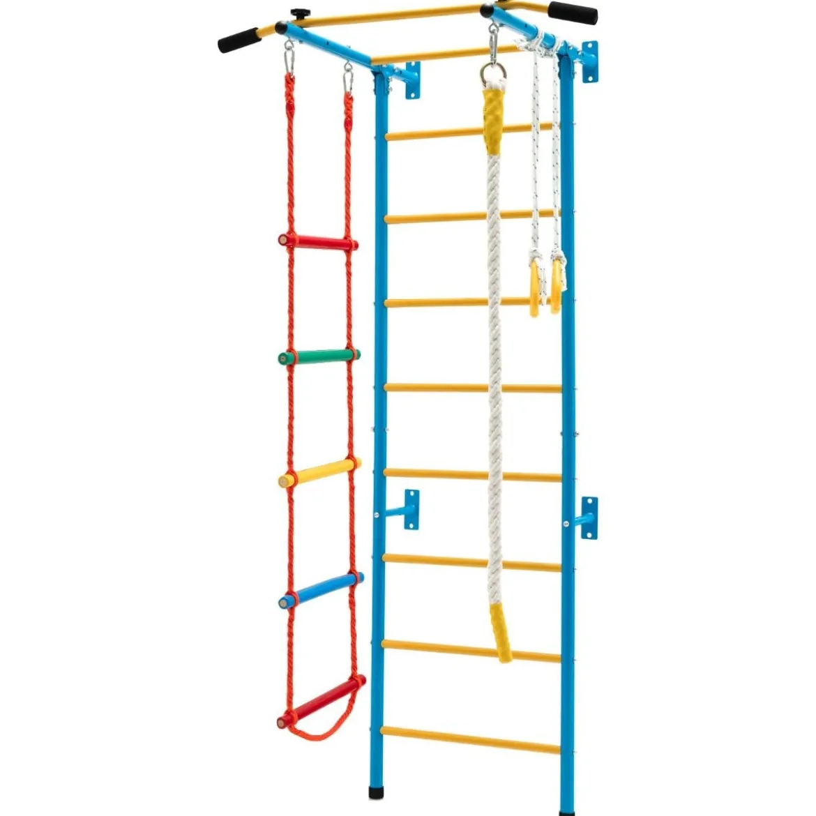 Kinder Kletterwand Heimsportgerät für Kinder bis 100 kg107 x 83 x 223 cm Blau und Gelb