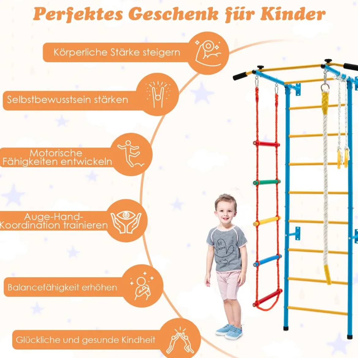 Kinder Kletterwand Heimsportgerät für Kinder bis 100 kg107 x 83 x 223 cm Blau und Gelb