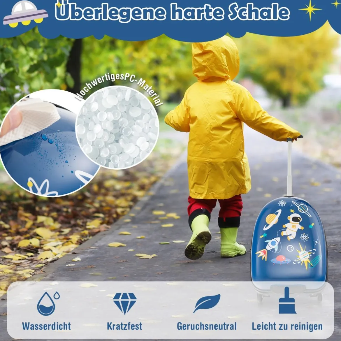 16" Kinderkoffer mit 2-stufigem Teleskopgriff Kindertrolley Kinder Handgepäck Astronauten