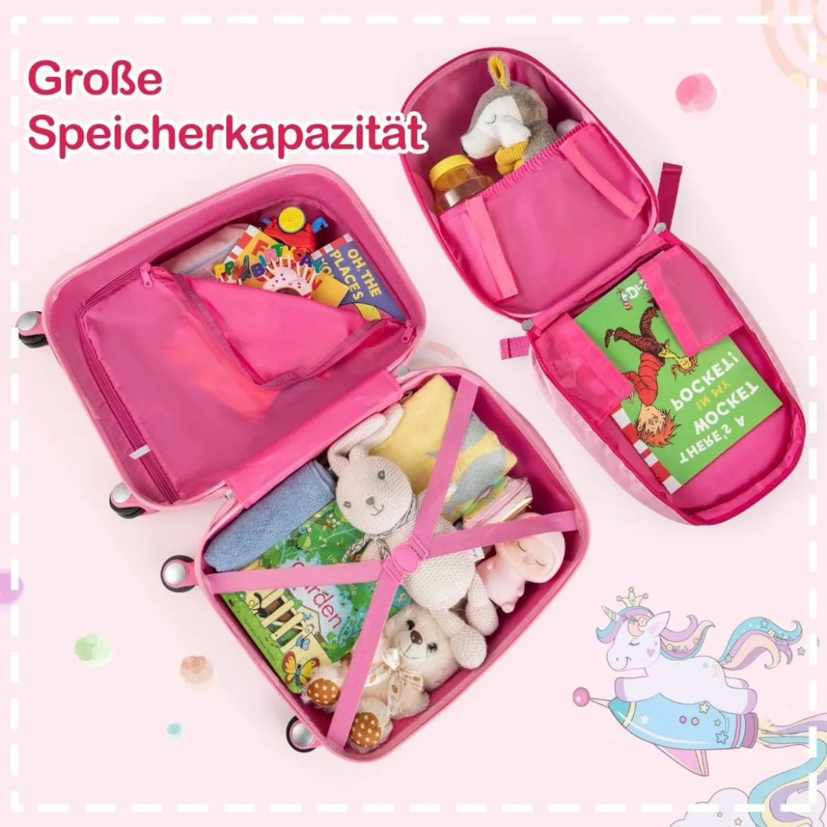 Kinderkoffer 2-Teiliges Kinder-Gepäckset Handgepäck- und Rucksack-Set Rosa