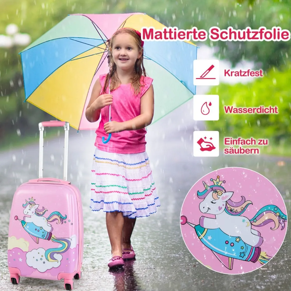 Kinderkoffer 2-Teiliges Kinder-Gepäckset Handgepäck- und Rucksack-Set Rosa