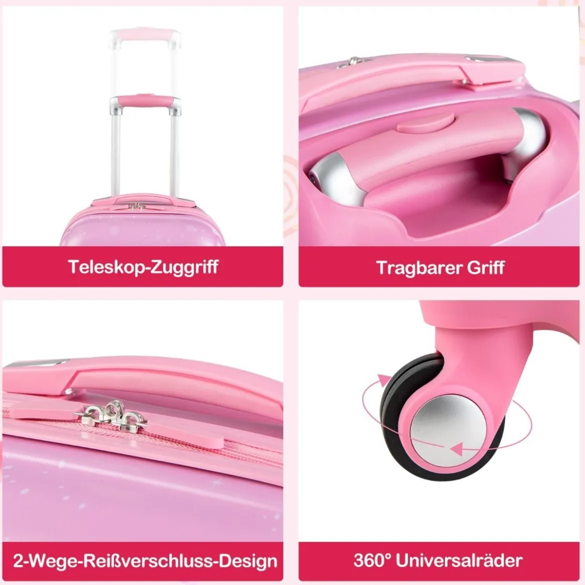 Kinderkoffer 2-Teiliges Kinder-Gepäckset Handgepäck- und Rucksack-Set Rosa