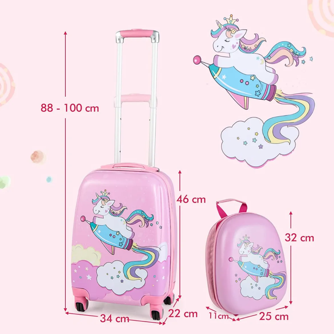 Kinderkoffer 2-Teiliges Kinder-Gepäckset Handgepäck- und Rucksack-Set Rosa