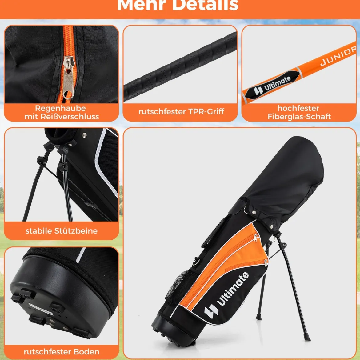 Kinder Komplettes Golf-Schlägerset Rechtshänder Golfset für Kinder von 11-13 Jahren Orange