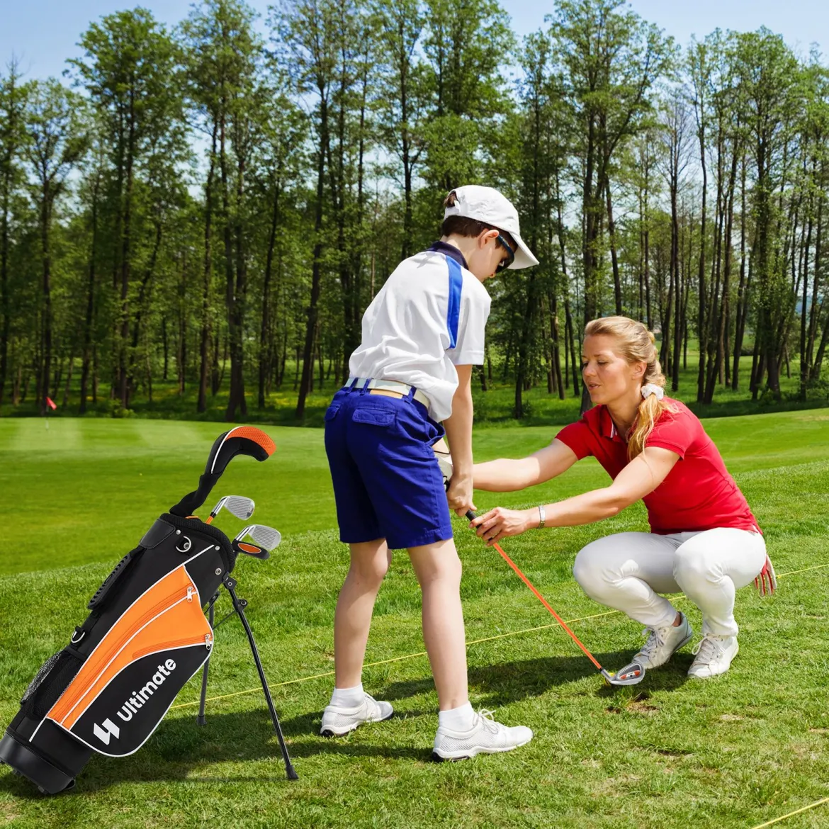 Kinder Komplettes Golf-Schlägerset Rechtshänder Golfset für Kinder von 11-13 Jahren Orange