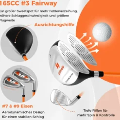 Kinder Komplettes Golf-Schlägerset Rechtshänder Golfset für Kinder von 8-10 Jahren Orange