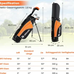 Kinder Komplettes Golf-Schlägerset Rechtshänder Golfset für Kinder von 8-10 Jahren Orange