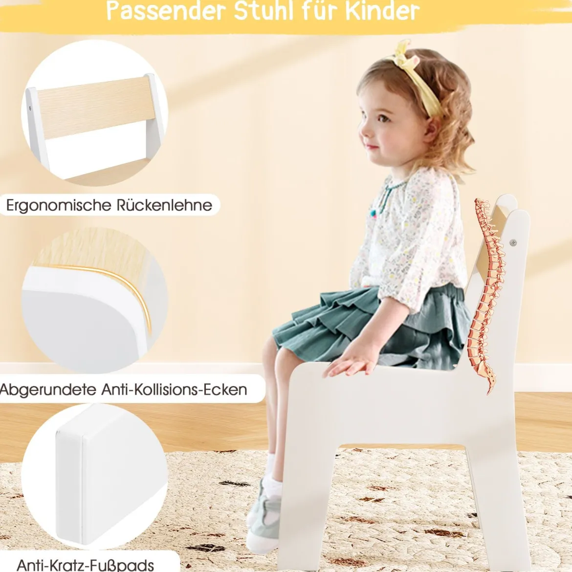 Kinderkunsttisch und Stuhl Holz Aktivitätstisch und Stuhl Set mit 2 in 1 abnehmbarem Tischplatte Weiß
