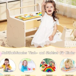 Kinderkunsttisch und Stuhl Holz Aktivitätstisch und Stuhl Set mit 2 in 1 abnehmbarem Tischplatte Weiß