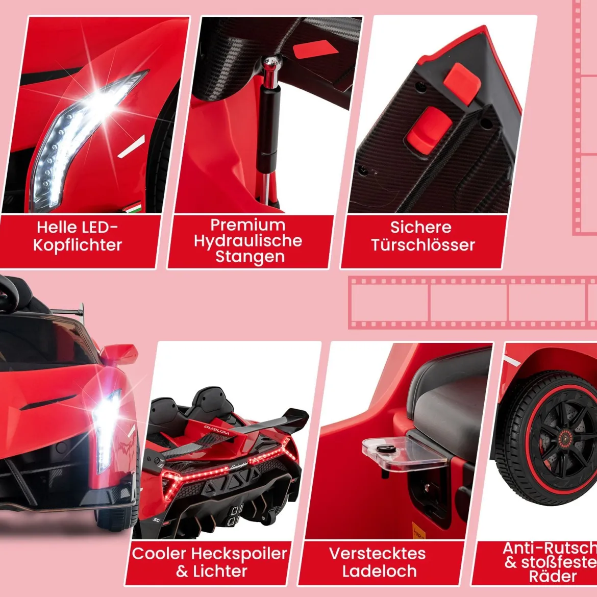 Kinder Lamborghini Elektroauto mit Fernbedienung & LED Scheinwerfer & Hupe & Musik Kinderfahrzeug