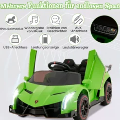 Kinder Lamborghini Elektroauto mit Fernbedienung & LED Scheinwerfer & Hupe & Musik Kinderfahrzeug
