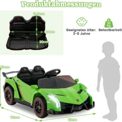 Kinder Lamborghini Elektroauto mit Fernbedienung & LED Scheinwerfer & Hupe & Musik Kinderfahrzeug