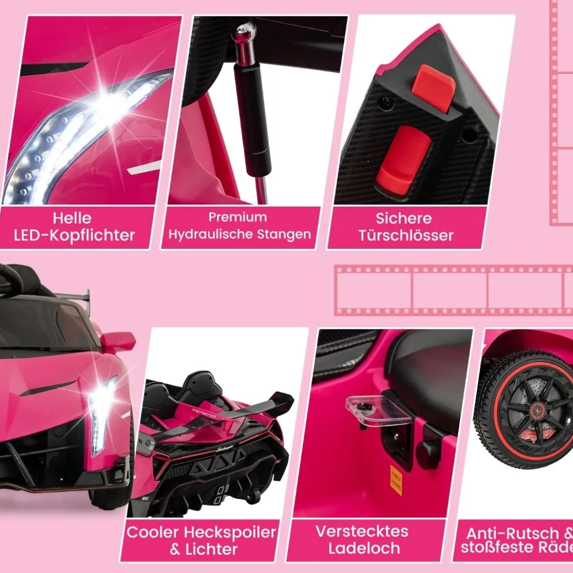 Kinder Lamborghini Elektroauto mit Fernbedienung & LED Scheinwerfer & Hupe & Musik Kinderfahrzeug