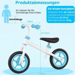 Kinderlaufrad mit Höhenverstellbarem Lenker für Kinder ab 3 Jahren Tragkraft 20 kg Blau